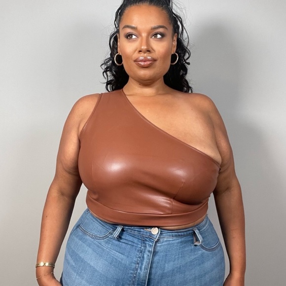 NWT Plus Size Pleather Top - Brown - Picture 1 of 2